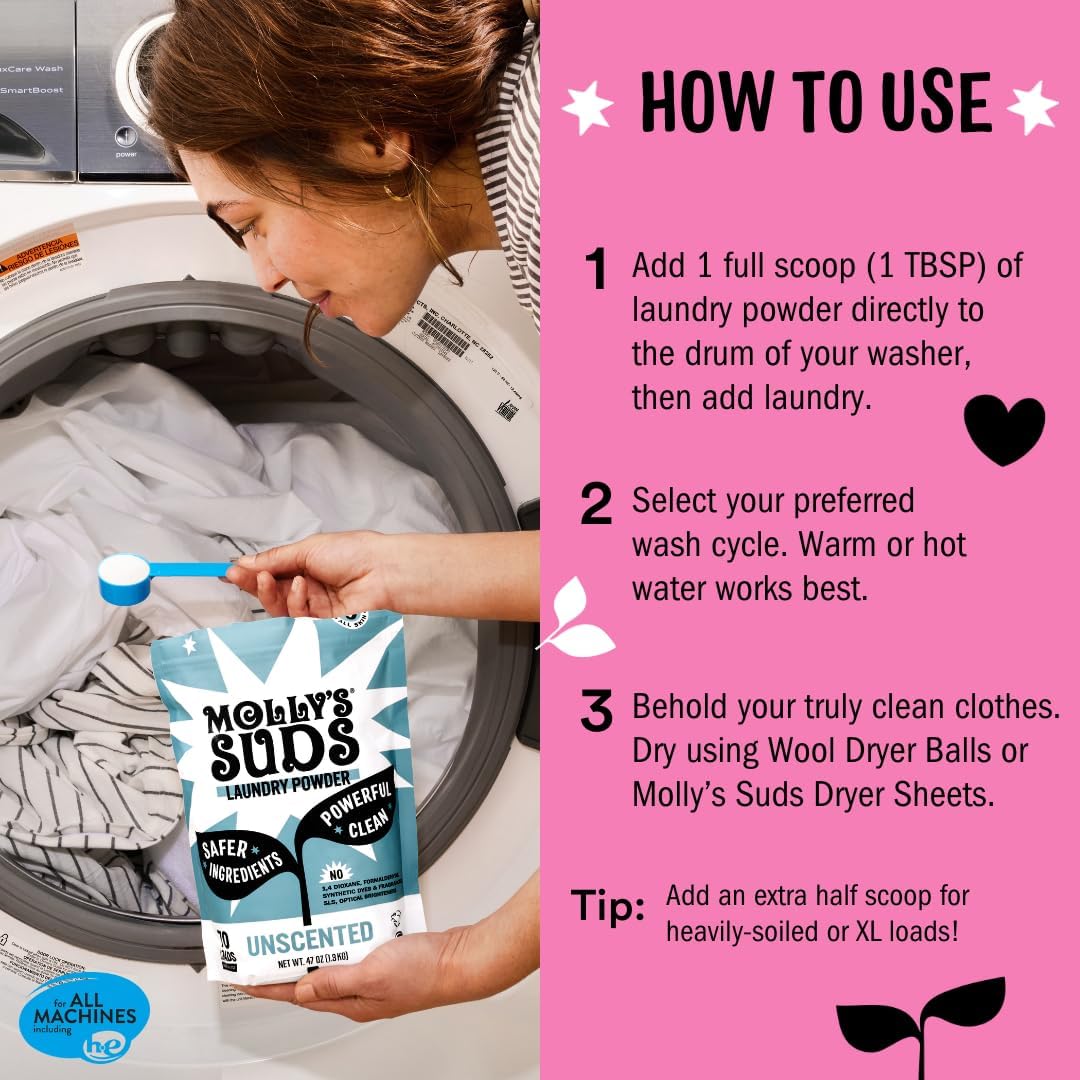 Molly’s Suds Original Laundry Detergent Powder, Chemical-Free Deep Clean for Sensitive Skin