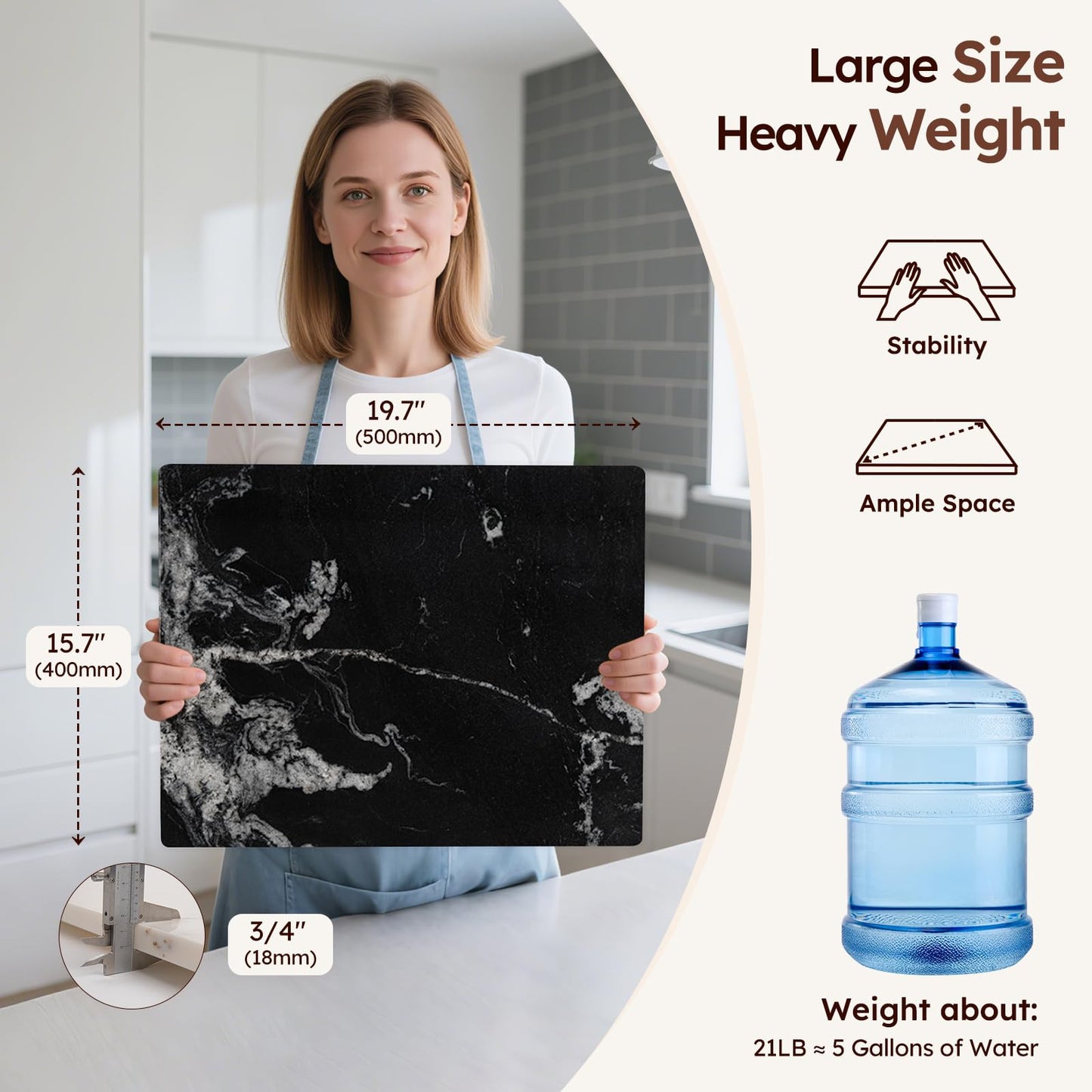 Diflart Natural Granite Cutting Board: Large 16" x 20" Polished Stone Slab.