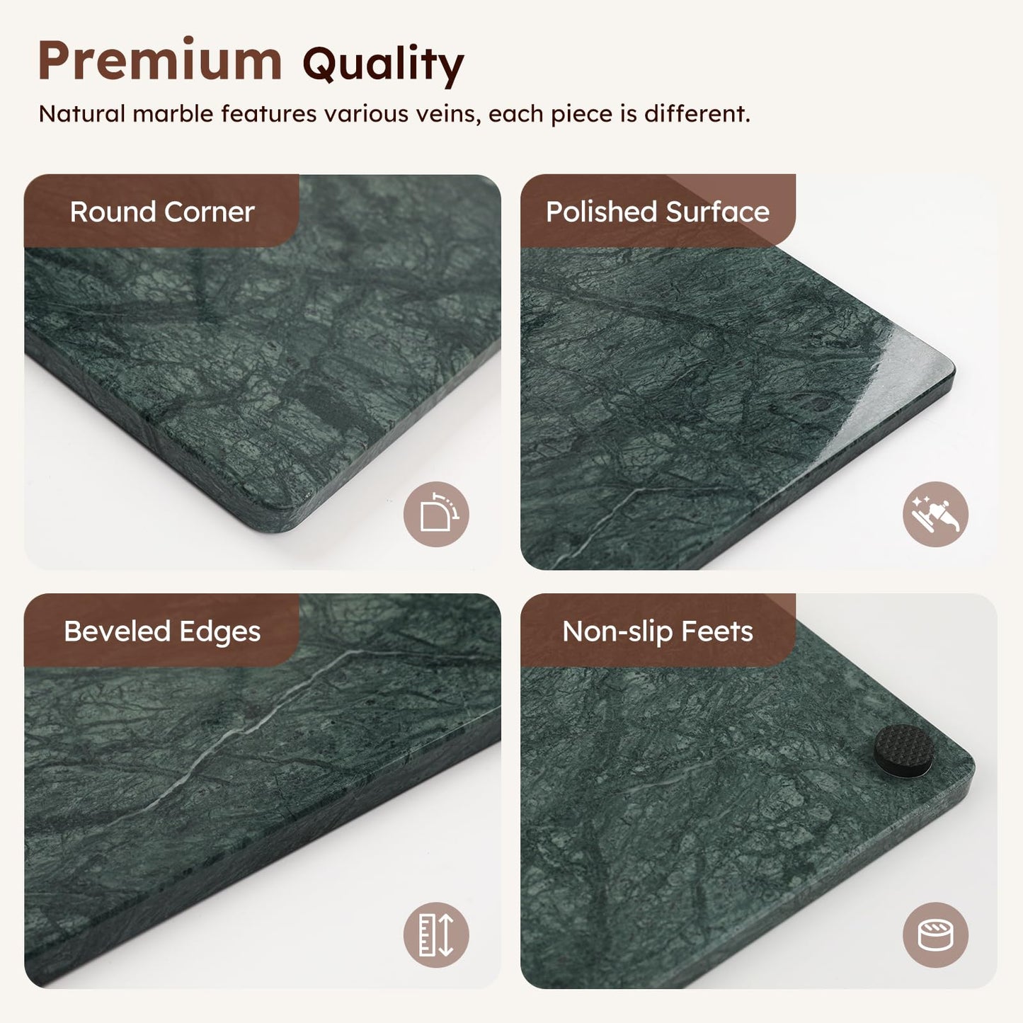 Diflart Natural Granite Cutting Board: Large 16" x 20" Polished Stone Slab.