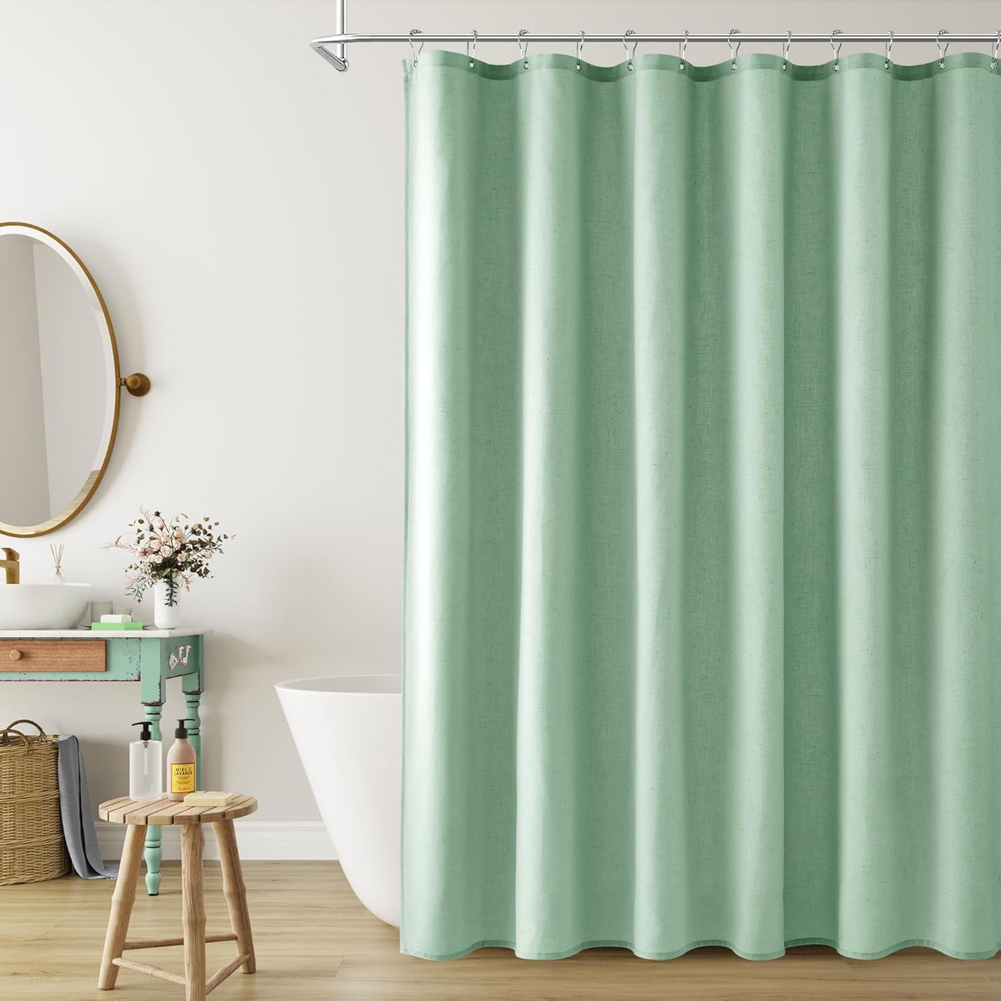 Naturoom Weighted Natural Flax Linen Shower Curtain Set