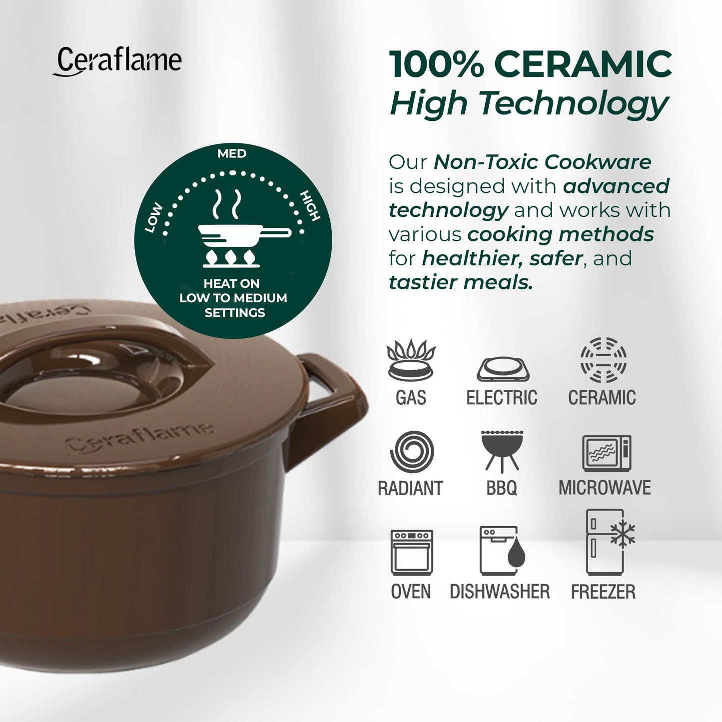 Ceraflame 100% Pure Ceramic Cookware: Thermal Shock Resistant & Toxin-Free, Oven, Microwave and Open-Flame Safe
