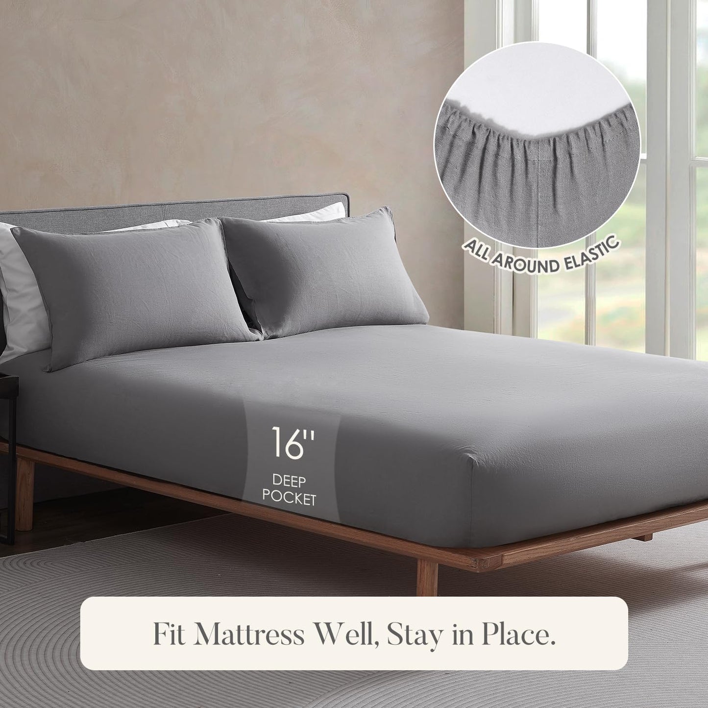 DAPU 100% Pure French Linen Sheets: Natural Normandy Flax Set