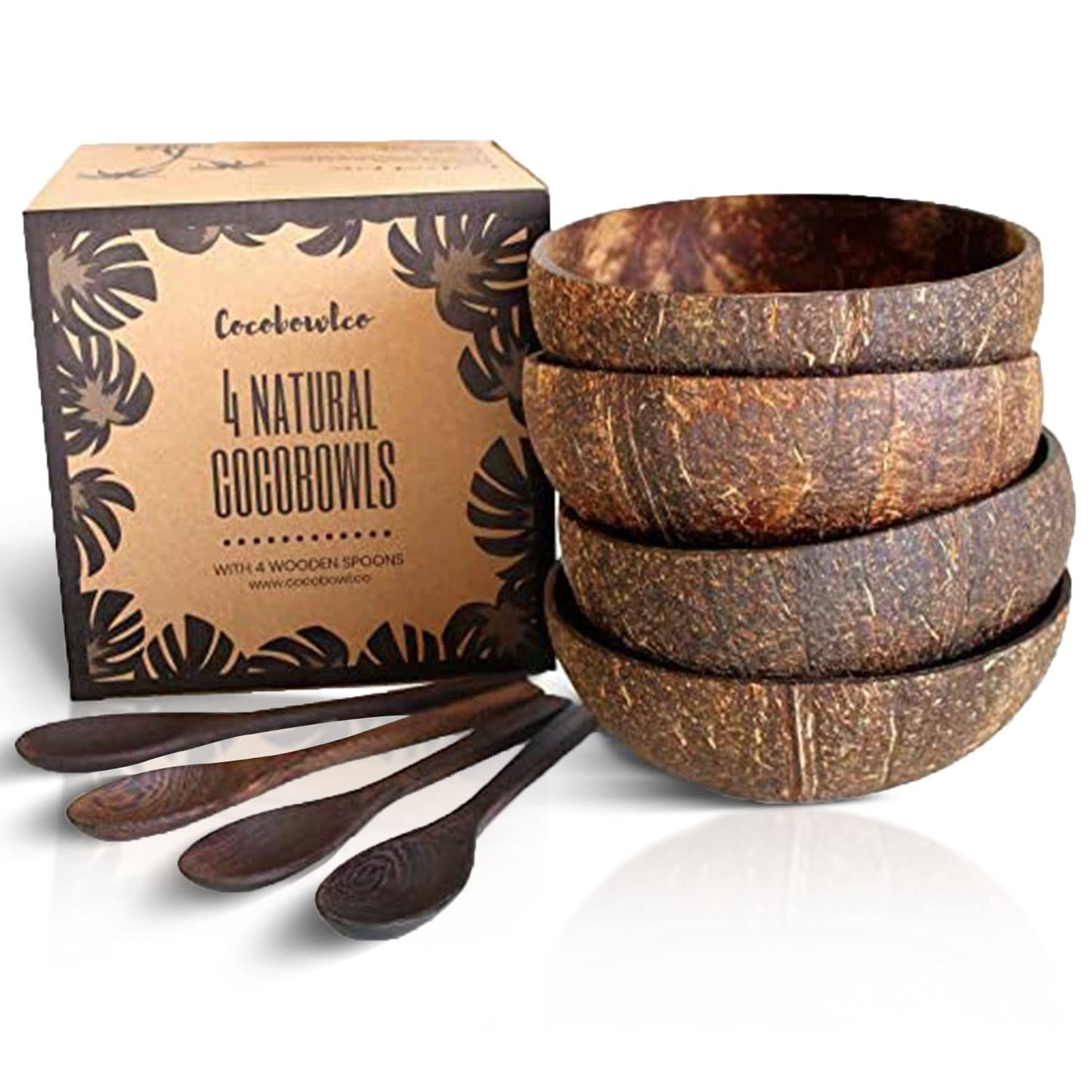 COCOBOWLCO Jumbo Polished Coconut Bowl Set with Wooden Spoons