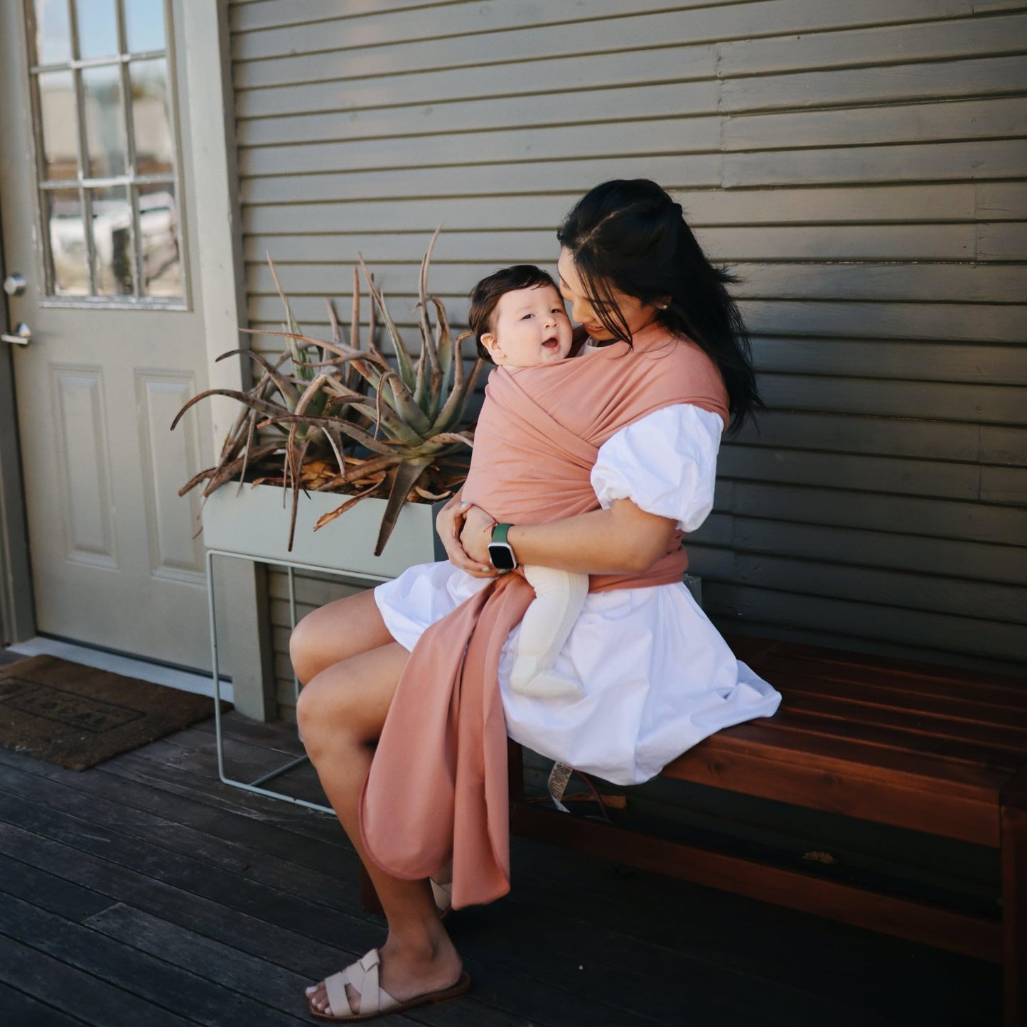 Mushie Organic Cotton Baby Wrap: Soft Roman Green Sling