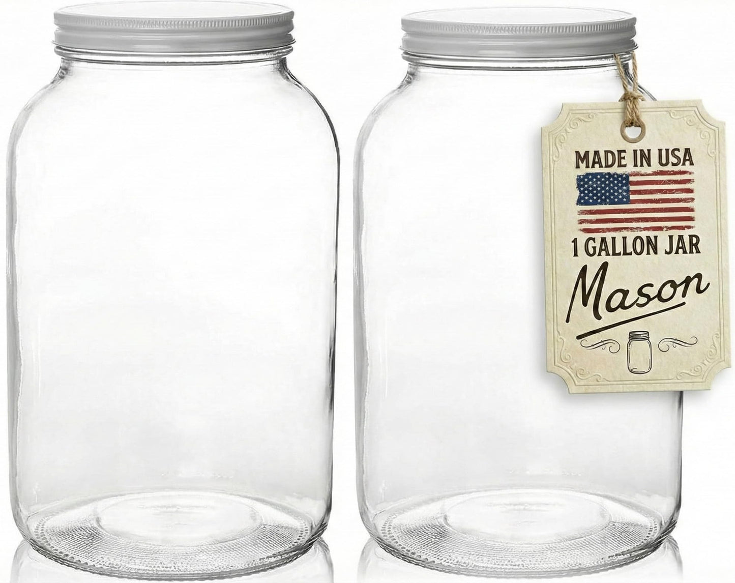 Kitchentoolz 1-Gallon Glass Mason Jars with Airtight Metal Lids (2-Pack)