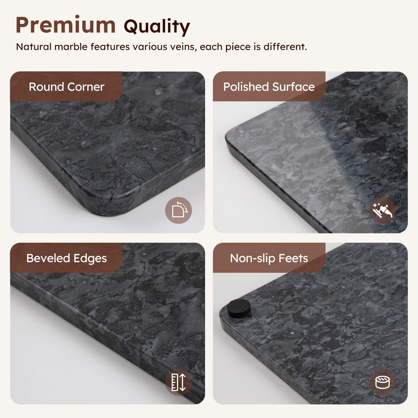 Diflart Natural Granite Cutting Board: Large 16" x 20" Polished Stone Slab.