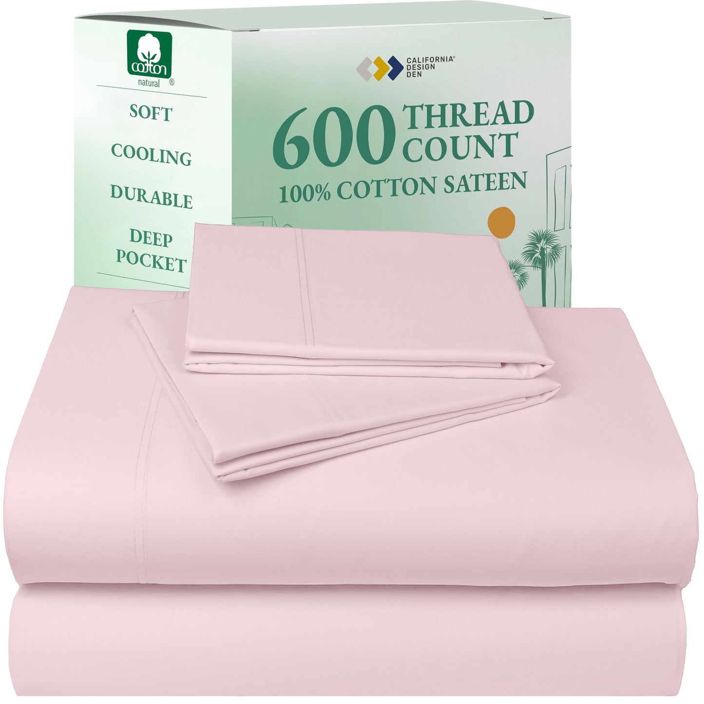 California Design Den 100% Cotton Sateen Sheets: 600 TC Luxury Set