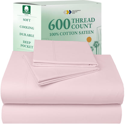 California Design Den 100% Cotton Sateen Sheets: 600 TC Luxury Set