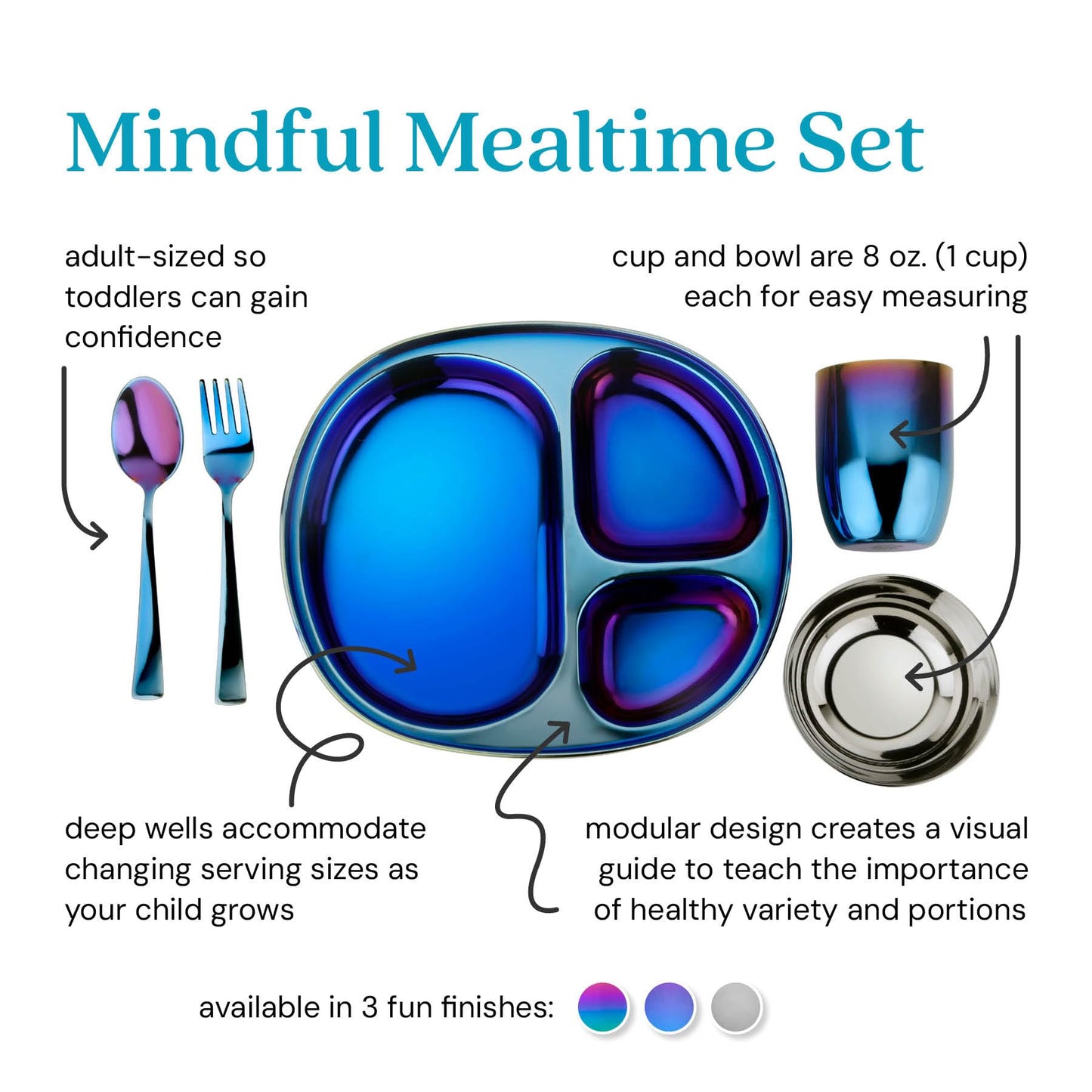 Ahimsa Balanced Bites Pediatrician-Designed Stainless Steel Divided Plate