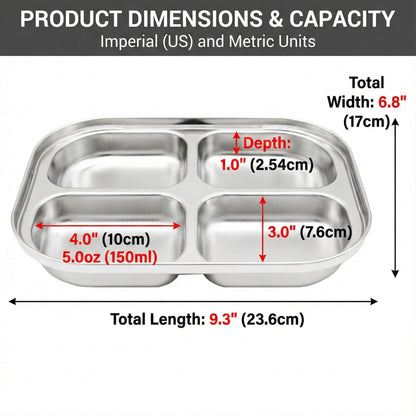Korean Premium 304 Stainless Steel 5-Compartment Divided Plates (Set of 2)