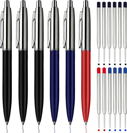 ChaoQ Stainless Steel Retractable Ballpoint Pens (6‑Pack, with 12 Refills) | TRUE Shift Durable Metal Pens