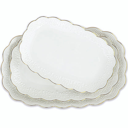 Kassel 3-Piece Ceramic Serving Platter Set: Artisan Lead-Free Ceramic for Zero-Plastic Party Presentation