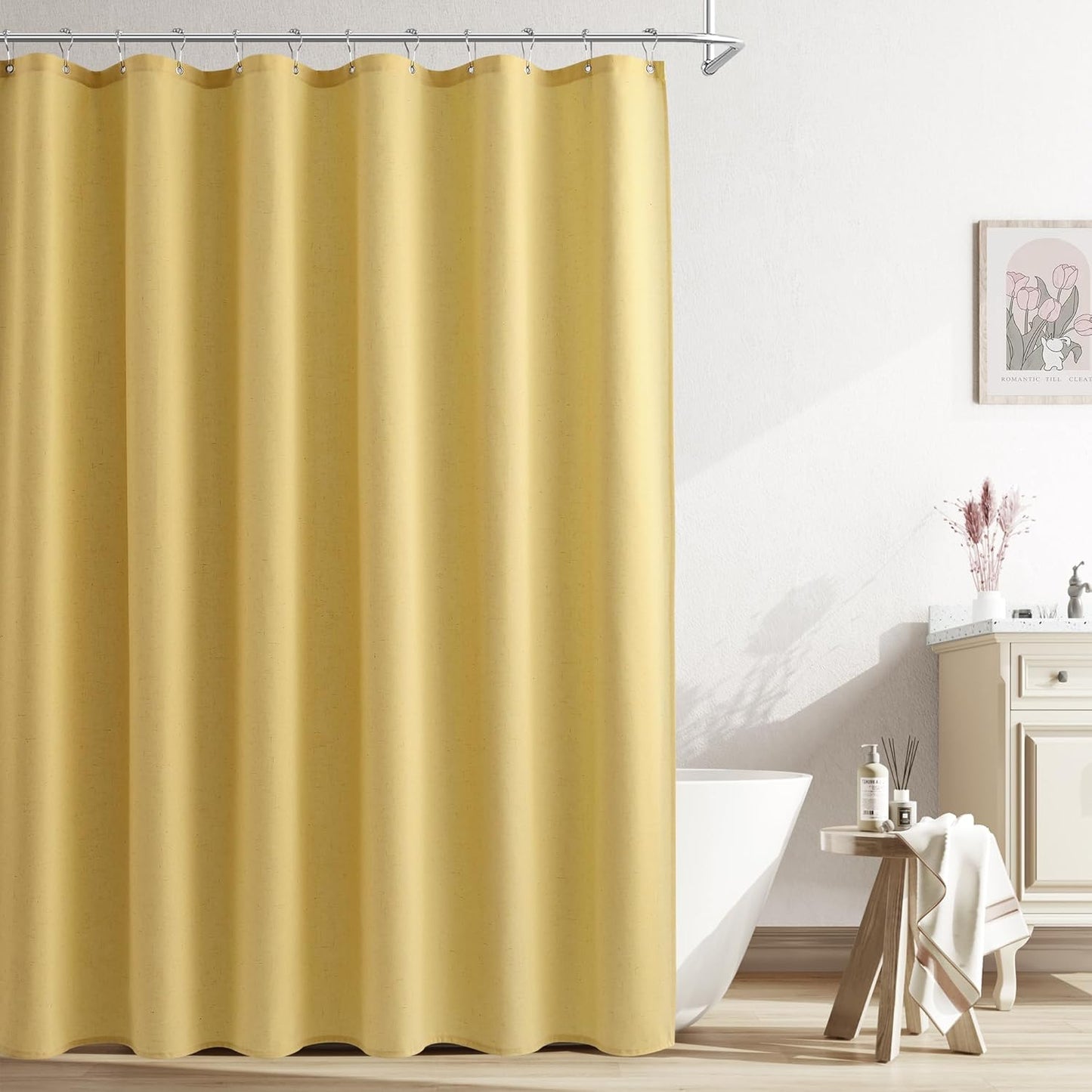 Naturoom Weighted Natural Flax Linen Shower Curtain Set