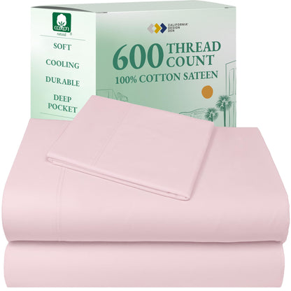 California Design Den 100% Cotton Sateen Sheets: 600 TC Luxury Set