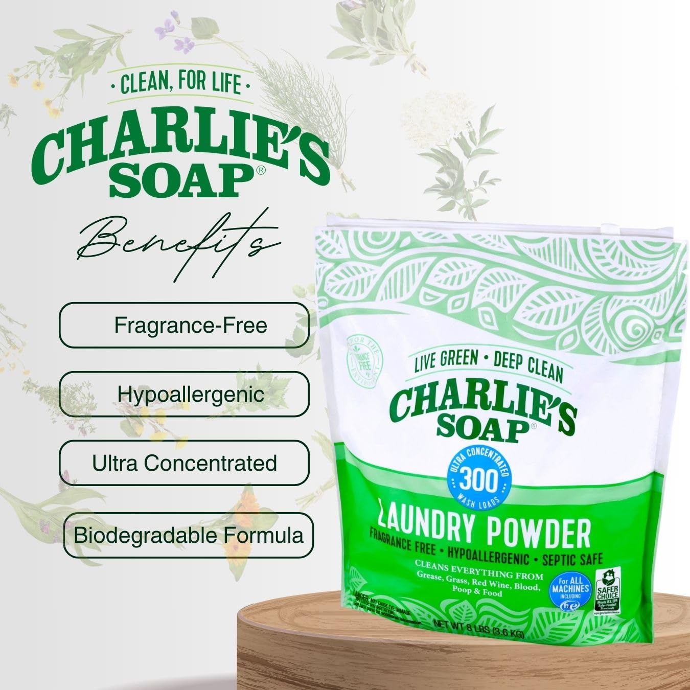 Charlie’s Soap Fragrance-Free Hypoallergenic Deep Cleaning Laundry Powder