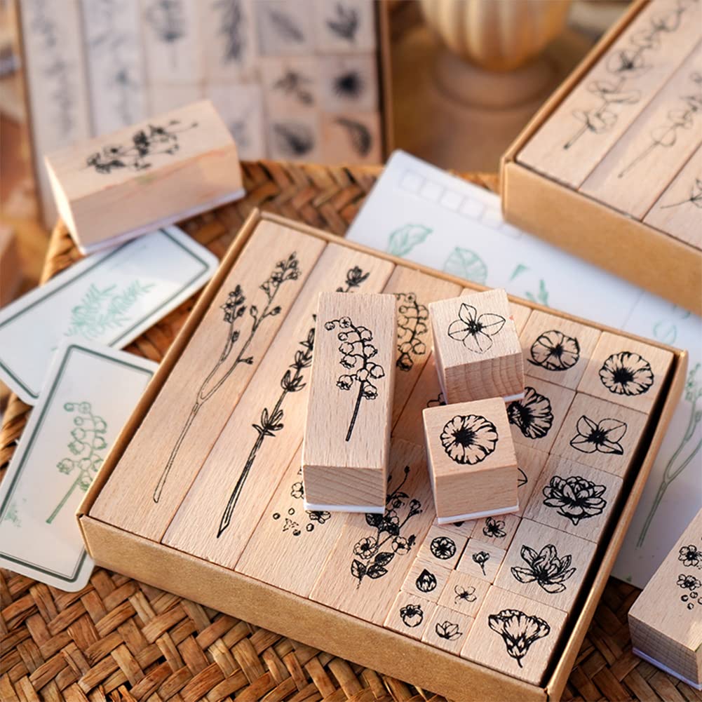 End Plastic Stamps: 22 Pcs Pure Wood Rubber Stamps, Eco-Friendly Set for Journals and Scrapbooking