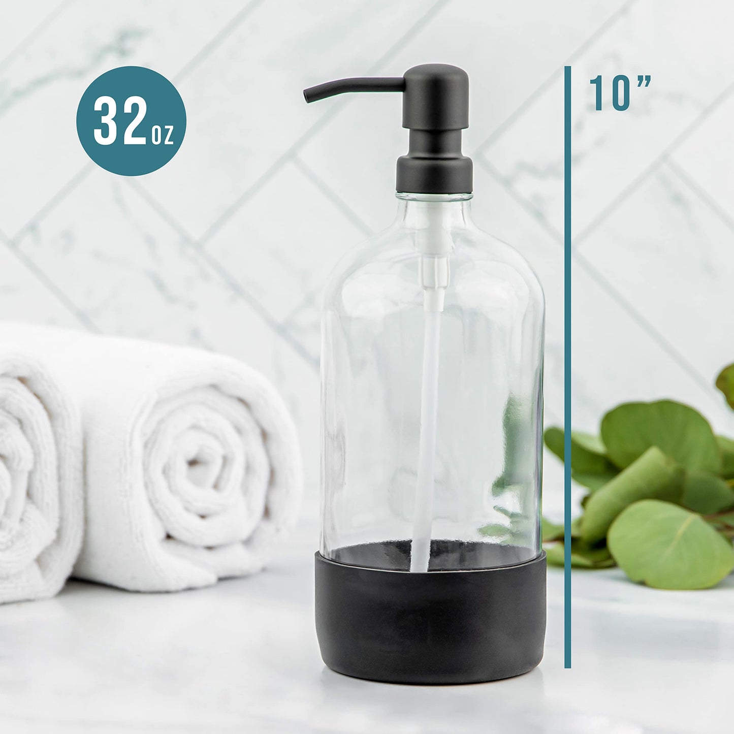 Kitchentoolz 32 oz Glass Pump Bottle with Stainless Steel Pump