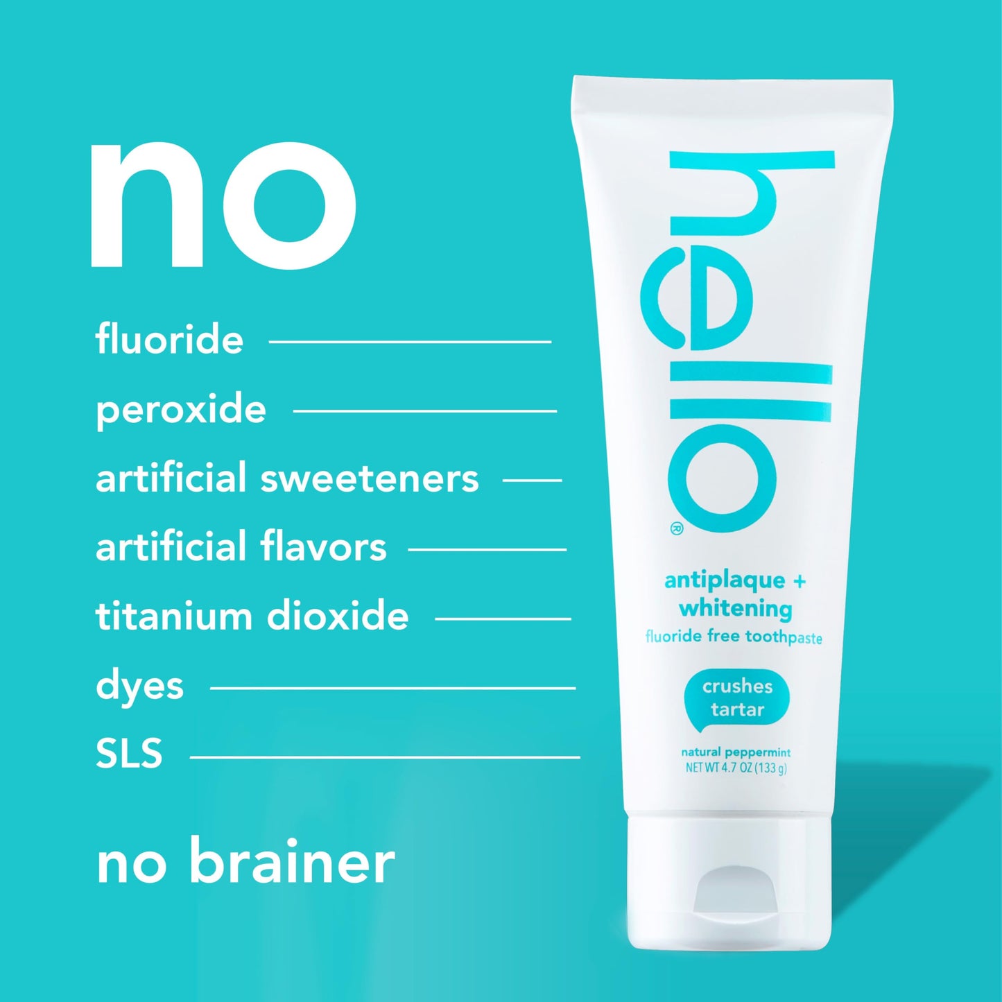 Hello Antiplaque & Whitening Fluoride-Free Toothpaste: Natural Peppermint