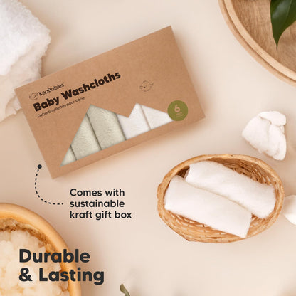 KeaBabies Bamboo Washcloths: 500GSM Ultra-Soft 6-Pack