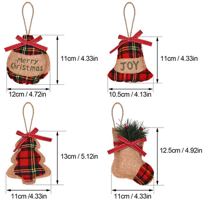 Natural Burlap & Cotton Ornaments (12 Pcs): Zero-Plastic Buffalo Plaid for Sustainable Decor