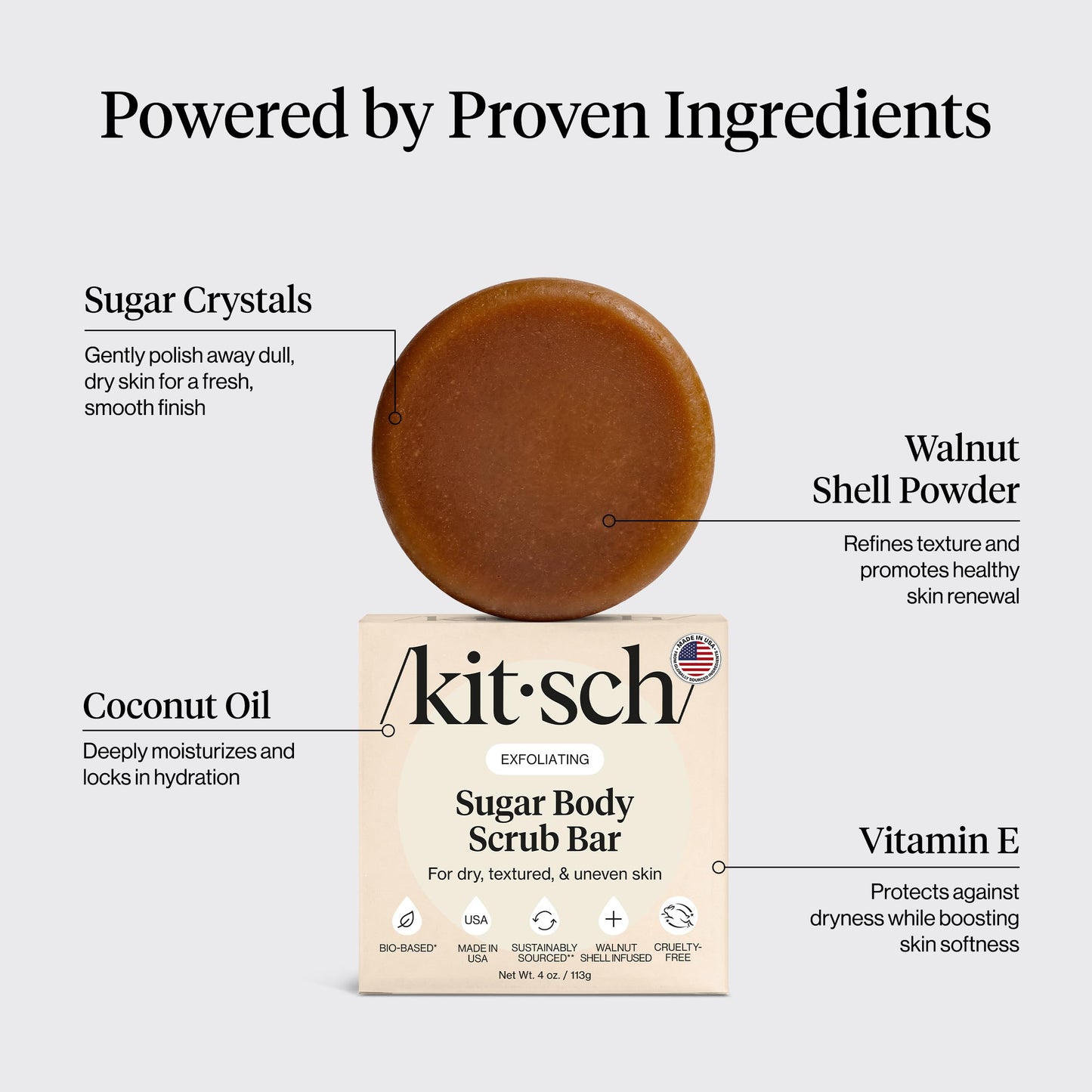 Plastic-Free Sugar Body Scrub Bar, Vegan & Leaping Bunny – Kitsch