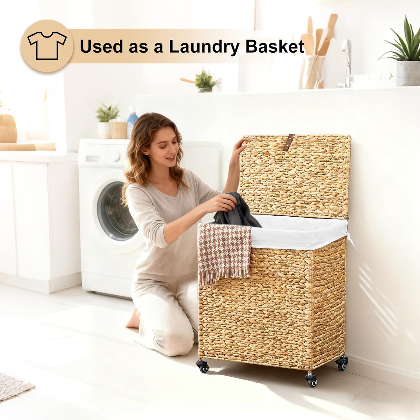 LGENHOOM Handwoven Natural Water Hyacinth Hamper with Lid
