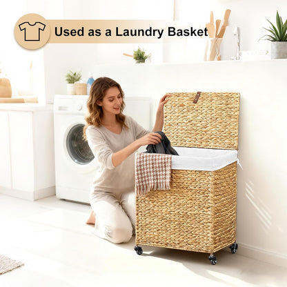 LGENHOOM Handwoven Natural Water Hyacinth Hamper with Lid