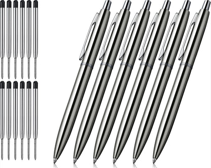 ChaoQ Stainless Steel Retractable Ballpoint Pens (6‑Pack, with 12 Refills) | TRUE Shift Durable Metal Pens