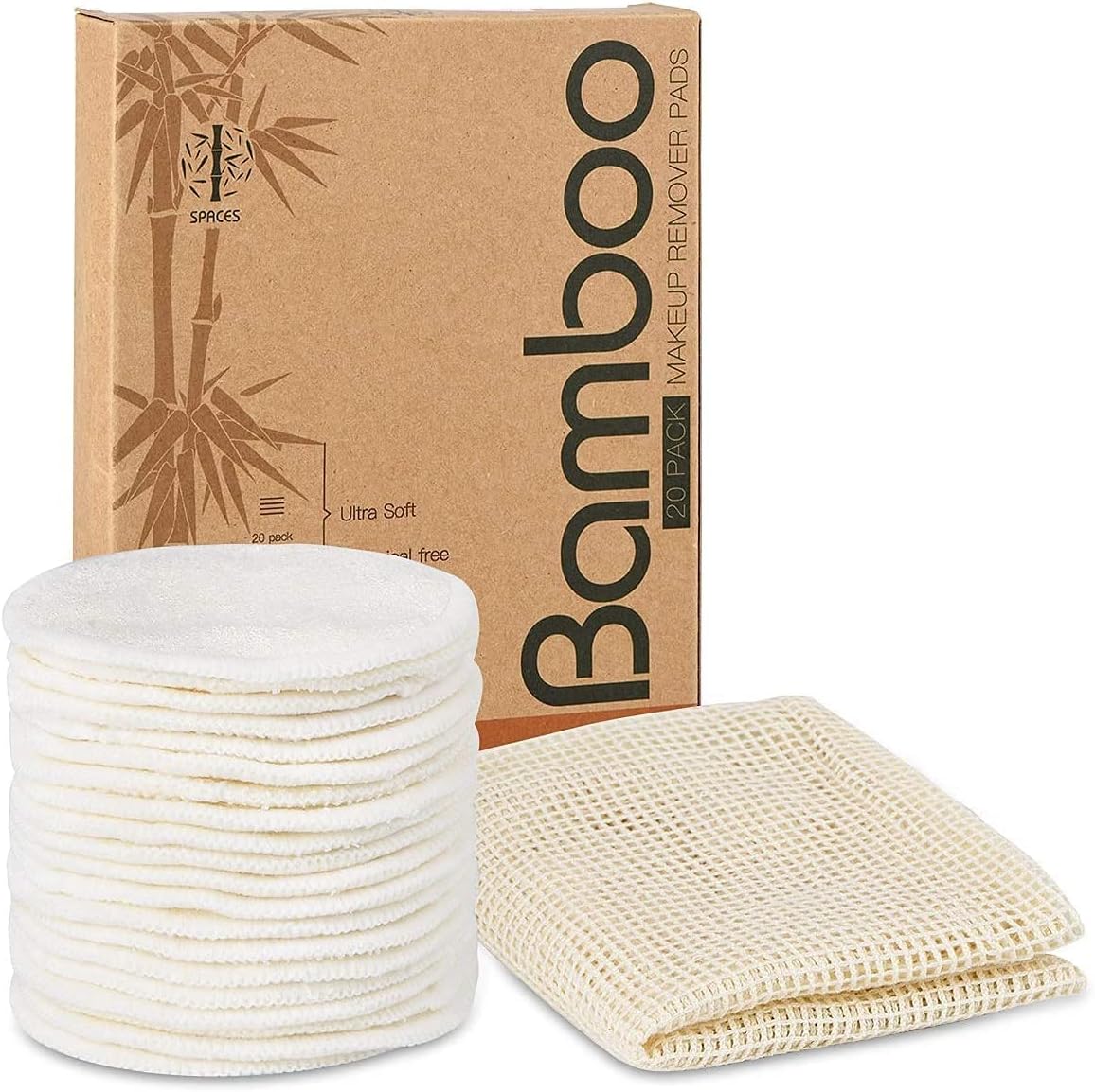 Organic Bamboo Reusable Makeup Remover Pads: 20-Pack with Laundry Bag
