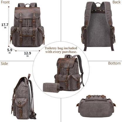 Wogarl Vintage Waxed Canvas & Genuine Crazy Horse Leather Backpack