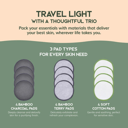 Greenzla Reusable Makeup Remover Pads: 20-Pack Bamboo Cotton Rounds