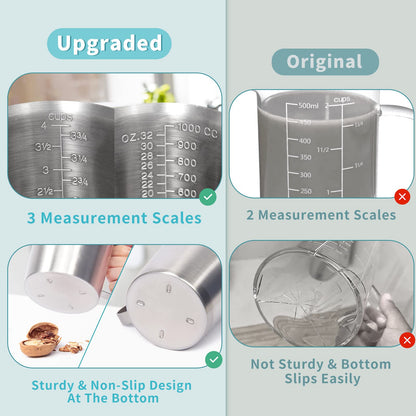 Newness Stainless Steel Measuring Cup with Triple Measurement Scales