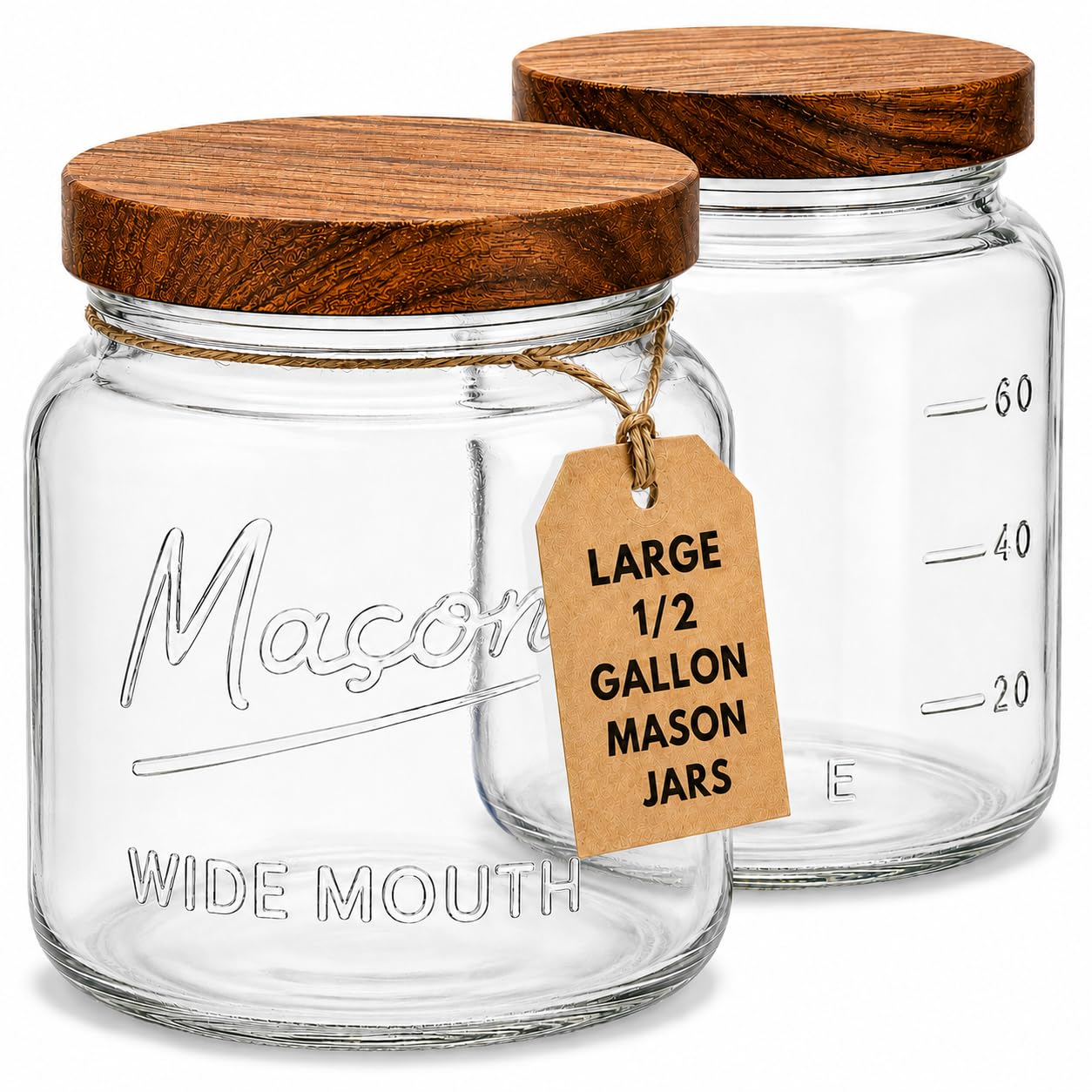 Kitchentoolz 1 Gallon Glass Mason Jar with Acacia Wood Lid