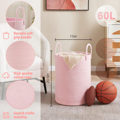 Artfeel 60L Handwoven Natural Cotton Rope Laundry Hamper