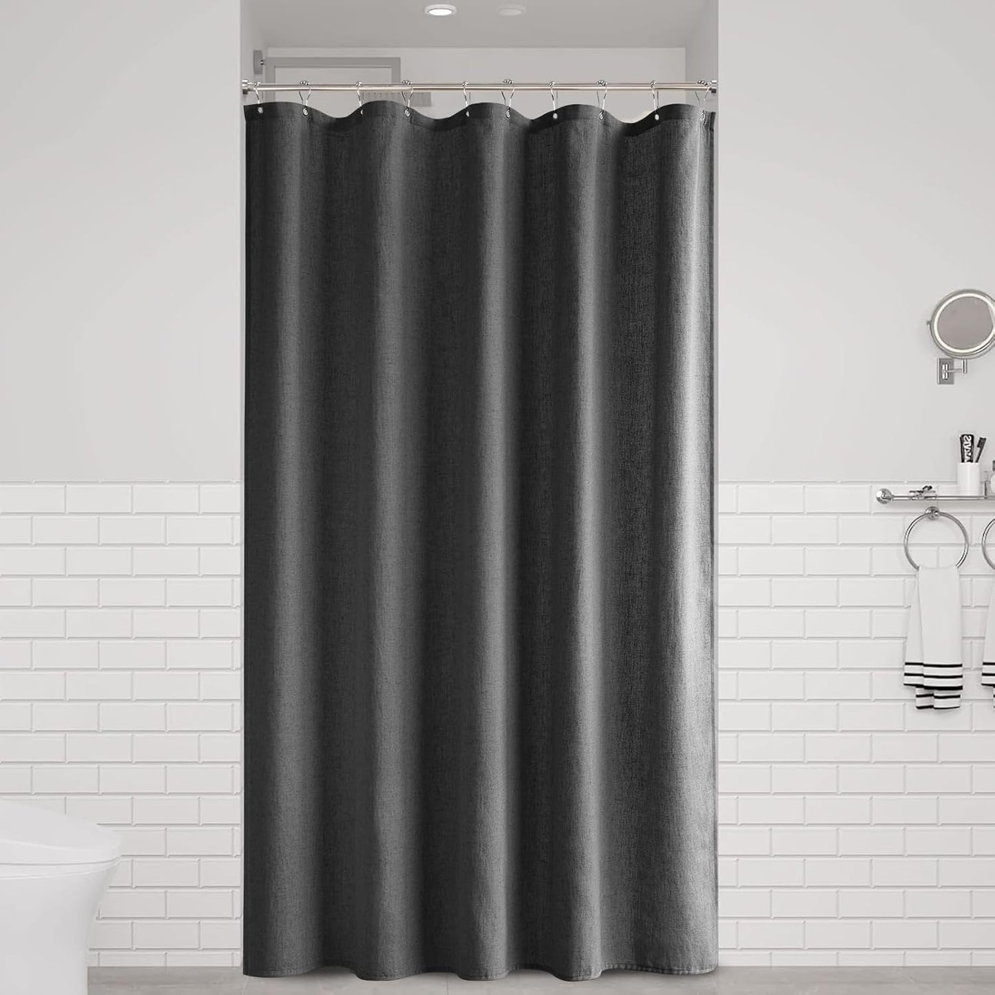 Naturoom Weighted Natural Flax Linen Shower Curtain Set