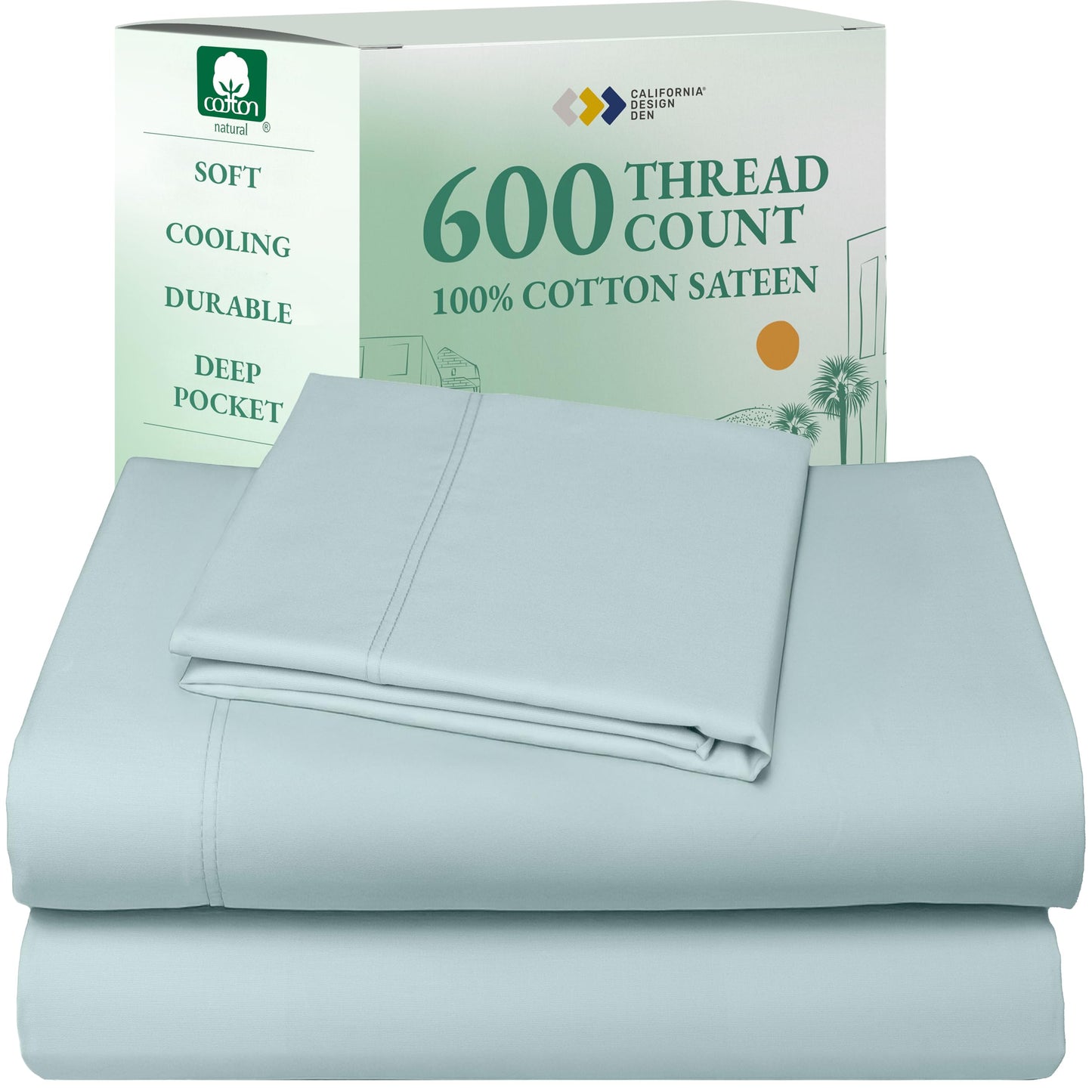 California Design Den 100% Cotton Sateen Sheets: 600 TC Luxury Set