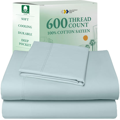 California Design Den 100% Cotton Sateen Sheets: 600 TC Luxury Set