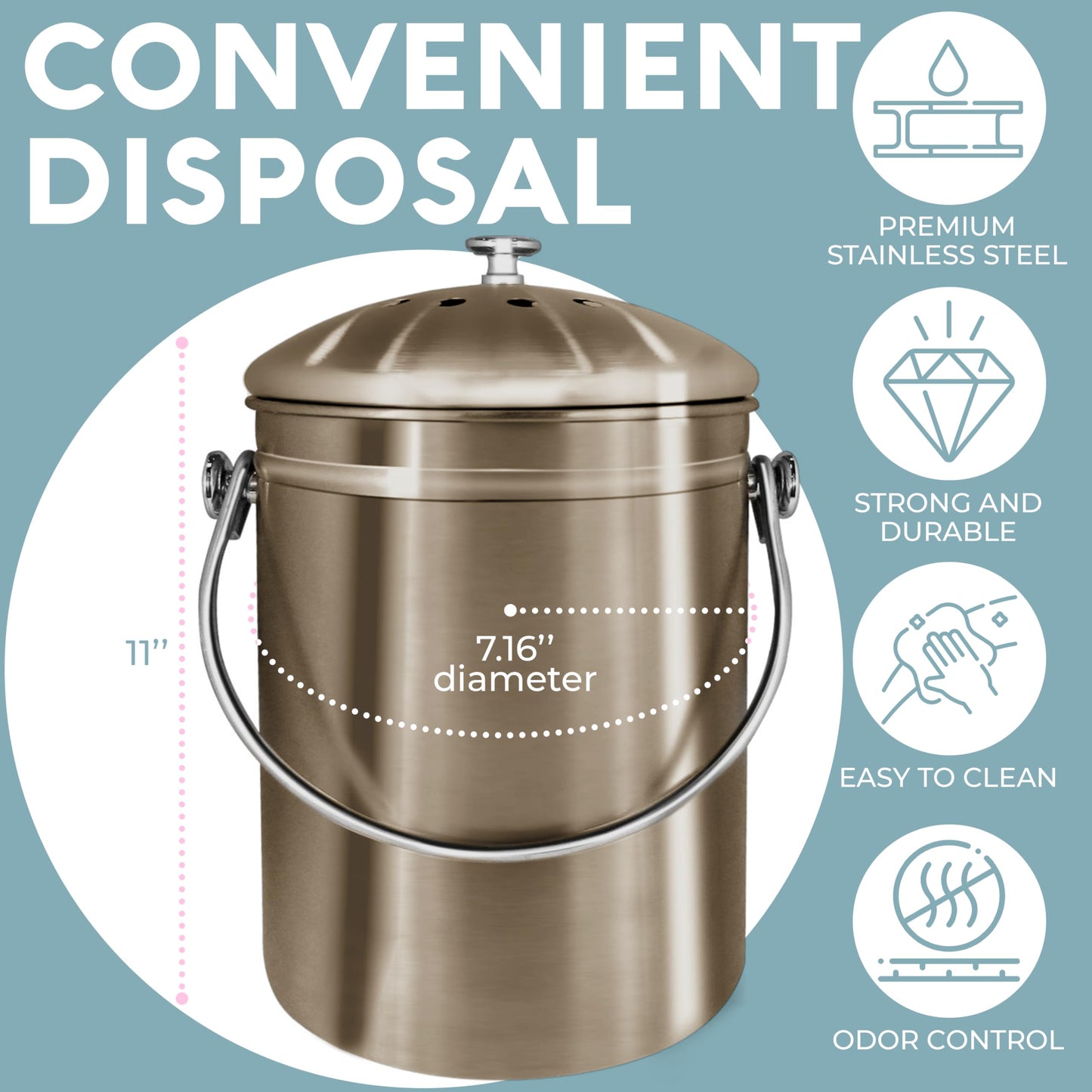 Odorless Indoor Composting: EPICA One-Piece Molded Stainless Bin