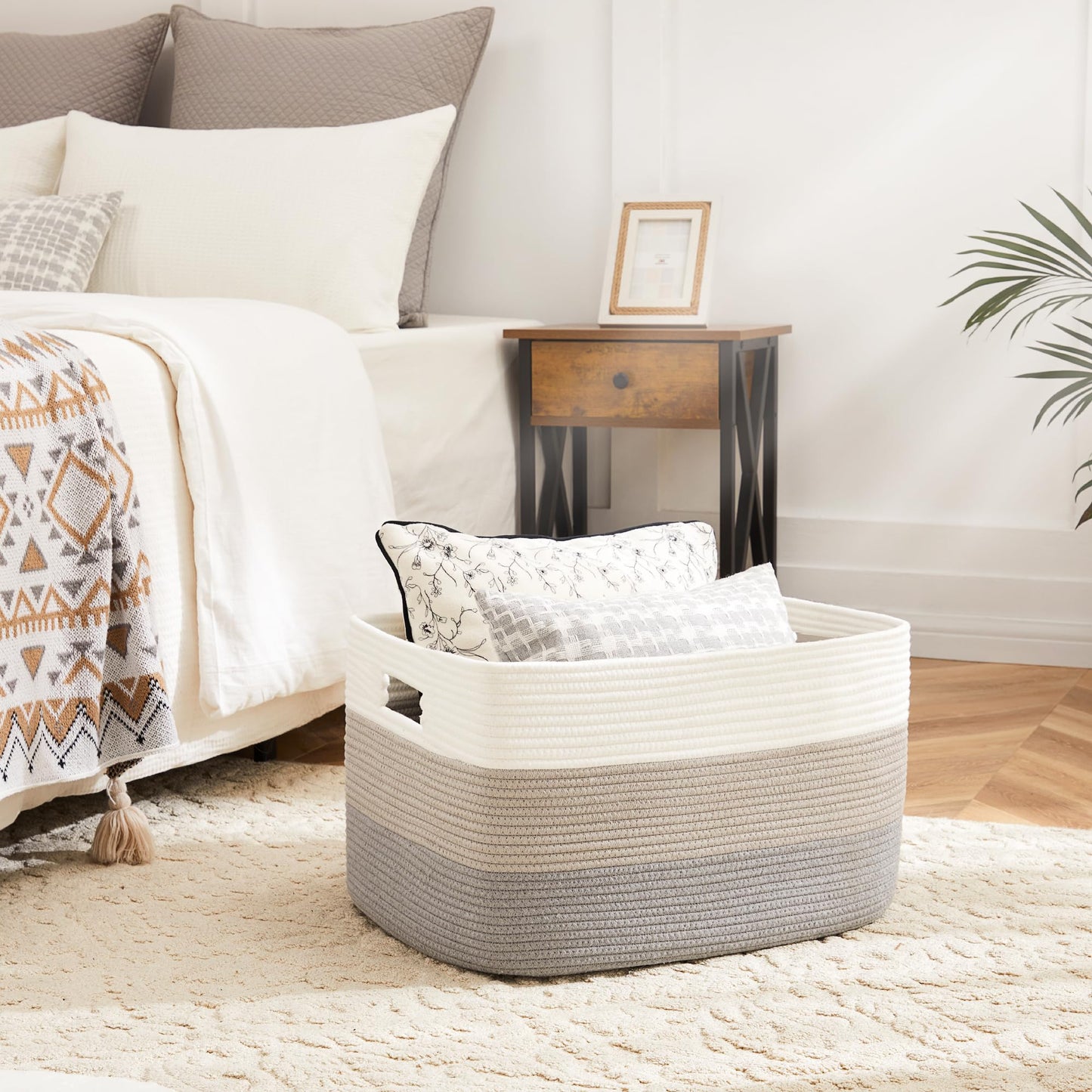 Artfeel 65L Rectangle Woven Natural Cotton Rope Storage Basket