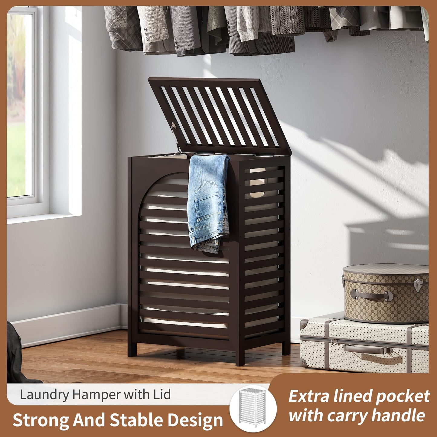 FILWH 85L Sustainable Bamboo Laundry Hamper with Flip Lid