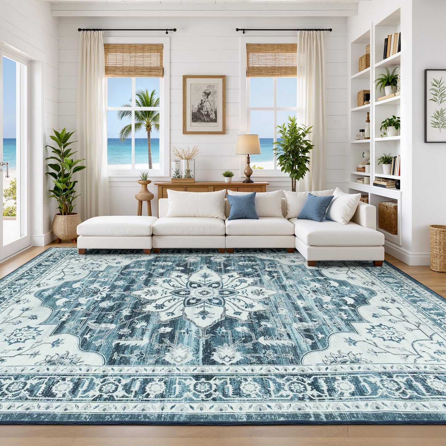 Vibrug Coastal Medallion OEKO-TEX Certified Washable Area Rug