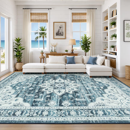 Vibrug Coastal Medallion OEKO-TEX Certified Washable Area Rug