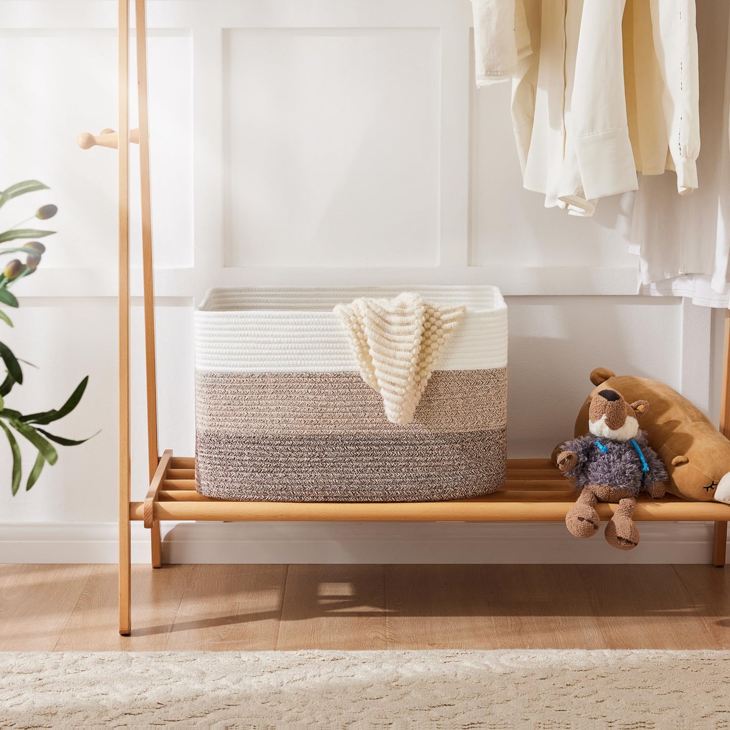 Artfeel 65L Rectangle Woven Natural Cotton Rope Storage Basket