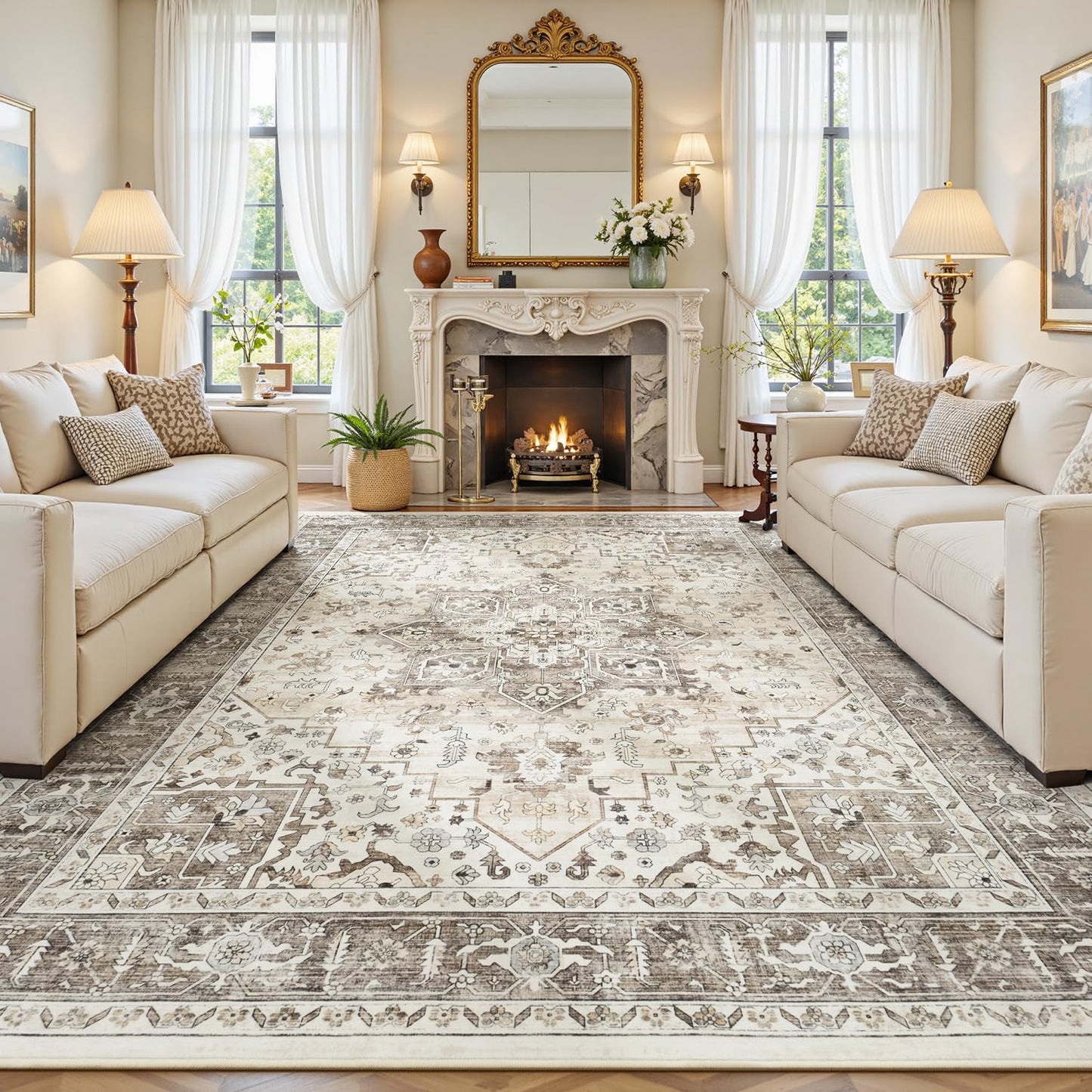 Vibrug Coastal Medallion OEKO-TEX Certified Washable Area Rug