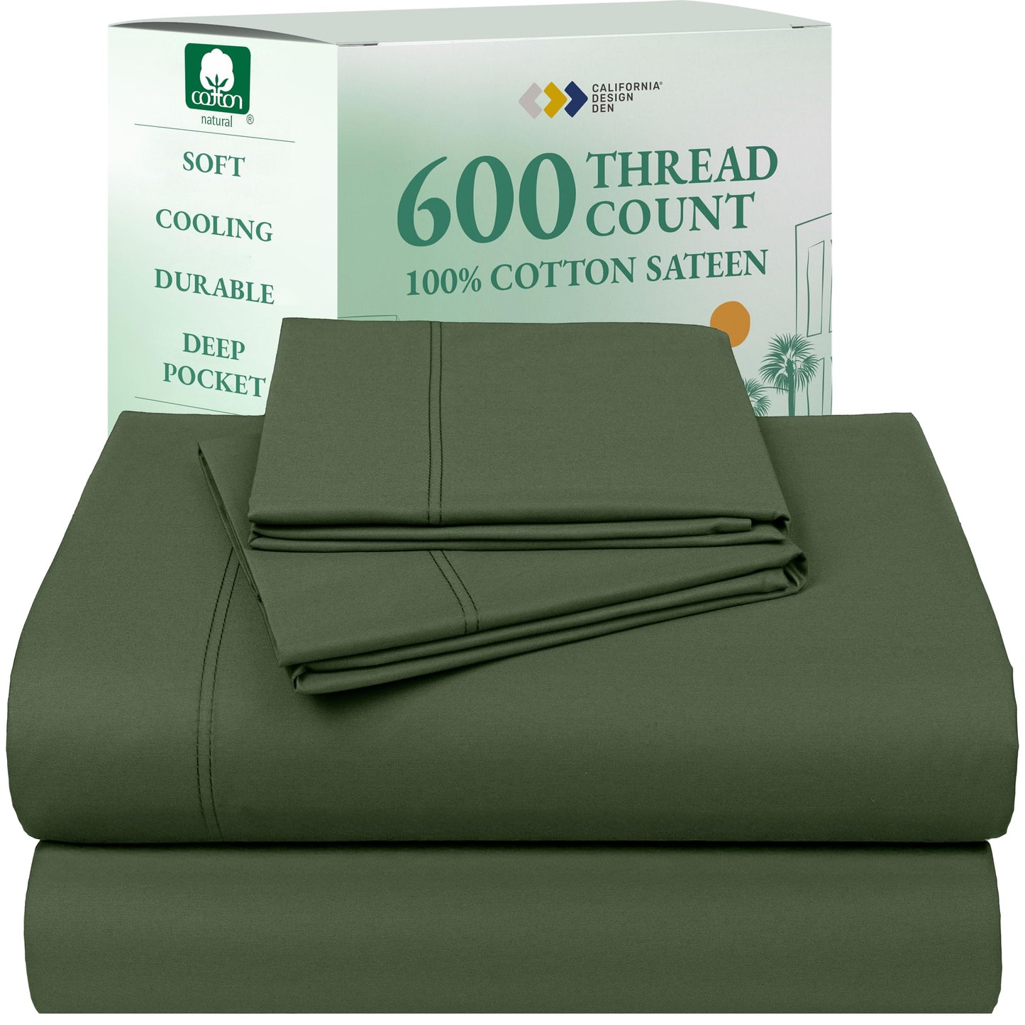 California Design Den 100% Cotton Sateen Sheets: 600 TC Luxury Set