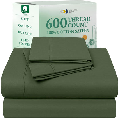California Design Den 100% Cotton Sateen Sheets: 600 TC Luxury Set