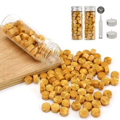 Sealing Wax Beads Kit: 150 Pcs with Permanent Metal Spoon & Reusable Glass Storage Bottles for Zero-Waste Wedding Invitations and Gift Wrap