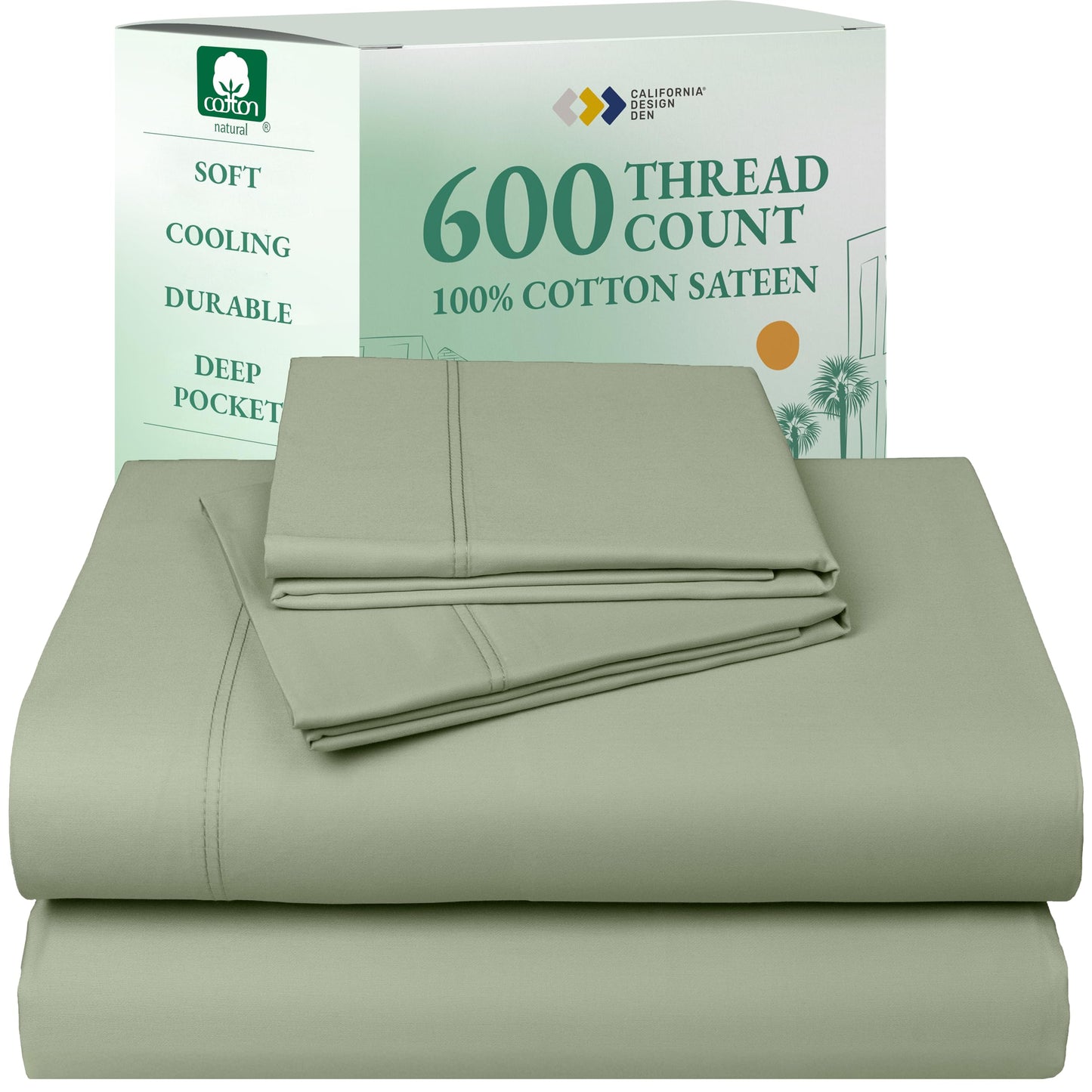 California Design Den 100% Cotton Sateen Sheets: 600 TC Luxury Set