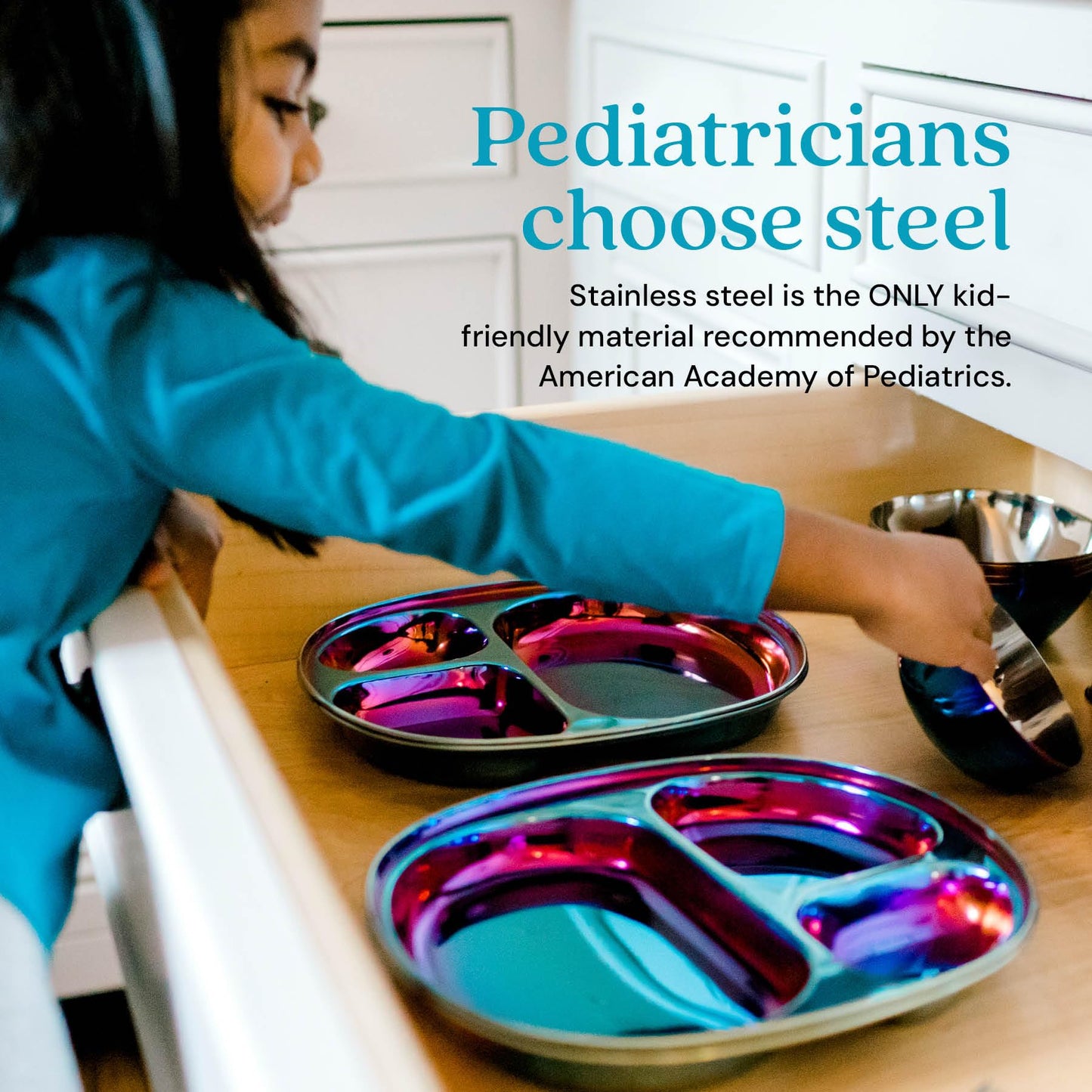 Ahimsa Balanced Bites Pediatrician-Designed Stainless Steel Divided Plate