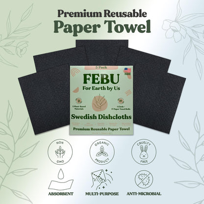 FEBU Swedish Dishcloths – 5 Pack Biodegradable Cotton‑Cellulose Cleaning Cloths